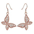 Rose Gold Platinum Plated  Earrings AAA Zirconia Fish Hook Butterfly .52 L230
