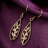 Gold/Rose Gold Plated Earrings Drop Dangle AAA Zirconia FishHook Leaf.4"L227