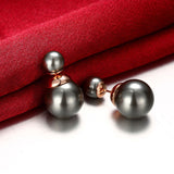 Rose Gold Platinum Plated Earrings Stud Synthetic Pearl Push Back .60" L178