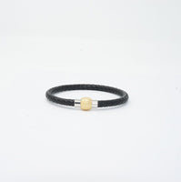 Unisex Genuine Leather Stainless Steel Magnetic Clasp Bracelet Black 8" Inches