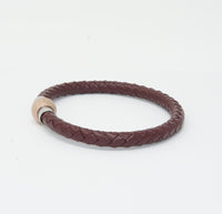 Unisex Men's Genuine Leather Stainless Steel Magnetic Clasp Bracelet Burgundy