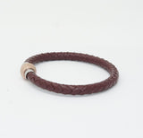 Unisex Men's Genuine Leather Stainless Steel Magnetic Clasp Bracelet Burgundy