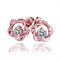 Rose Gold Platinum Plated Earrings Stud AAA Zirconia Push Back Rose .44" L283