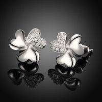 Rose Gold Plated Earrings Stud AAA Zirconia Push Back Hearts .44" L269
