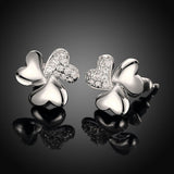 Rose Gold Plated Earrings Stud AAA Zirconia Push Back Hearts .44" L269