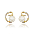Rose Gold Platinum Plated Earrings Stud Pearl AAA Zirconia Push Back .64" L295
