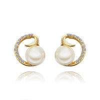 Rose Gold Platinum Plated Earrings Stud Pearl AAA Zirconia Push Back .64" L295