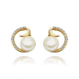 Rose Gold Platinum Plated Earrings Stud Pearl AAA Zirconia Push Back .64" L295