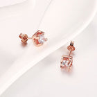 Rose Gold Platinum Plated Earrings Stud AAA Zirconia Push Back .24" L323