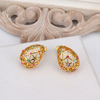 Rose Gold Platinum Plated  Earrings Stud AAA Zirconia Push Back .56" L312
