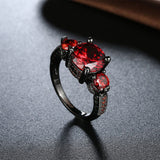 Gold Plated Black Gunmetal P Fashion Ring Red AAA Zirconia Women B319