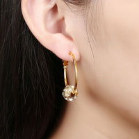 Rose Gold Platinum Plated  Earrings Drop Dangle AAA Zirconia French Clip.4" L242