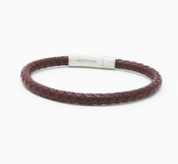 Unisex Men's Genuine Leather Stainless Steel Magnetic Clasp Bracelet Burgundy