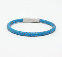 Unisex Men's Genuine  Leather Stainless Steel Magnetic Clasp Bracelet Light Blue