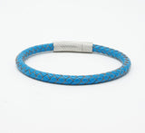 Unisex Men's Genuine  Leather Stainless Steel Magnetic Clasp Bracelet Light Blue