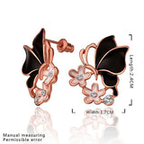 Rose Gold Platinum Plated Black Earrings Zirconia Push Back Butterfly .68" L303