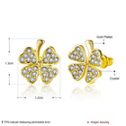 Rose Gold Platinum Plated  Earrings Stud AAA Zirconia Push Back Clover .48" L251