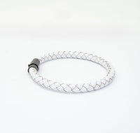 Unisex Men's Genuine  Leather Stainless Steel Magnetic Clasp Bracelet White