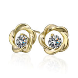 Rose Gold Platinum Plated Earrings Stud AAA Zirconia Push Back Rose .44" L283
