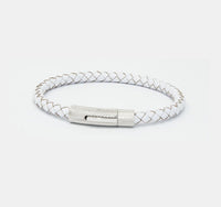 Unisex Men's Genuine  Leather Stainless Steel Magnetic Clasp Bracelet White