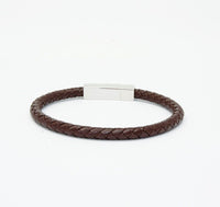 Unisex Men's Genuine Leather Stainless Steel Magnetic Clasp Bracelet Brown