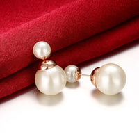 Rose Gold Platinum Plated Earrings Stud Synthetic Pearl Push Back .60" L178