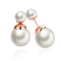 Rose Gold Platinum Plated Earrings Stud Synthetic Pearl Push Back .60" L178