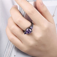 Gold Plated Black Gunmetal P Fashion Ring Red AAA Zirconia Women B319