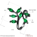 Gold Plated Black Gunmetal P Fashion Ring Green AAA Zirconia Women Leaves B316