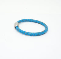 Unisex Men's Genuine  Leather Stainless Steel Magnetic Clasp Bracelet Light Blue