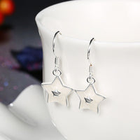 Sterling Silver Plated Earrings Drop Dangle Fish Hook Star .48" L427