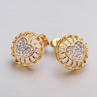 Rose Gold Platinum Plated Earrings Stud AAA Zirconia Push Back Heart .56" L272
