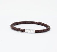 Unisex Men's Genuine Leather Stainless Steel Magnetic Clasp Bracelet Brown