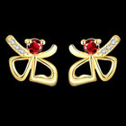 Rose Gold Platinum Plated Red Earrings Stud AAA Zirconia Push Back Bow .44" L233