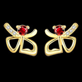 Rose Gold Platinum Plated Red Earrings Stud AAA Zirconia Push Back Bow .44" L233