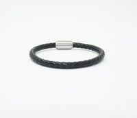 Unisex Genuine Leather Stainless Steel Magnetic Clasp Bracelet Black 8" Inches