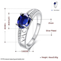 Sterling Silver Plated Birthstone Halo Fashion Ring Blue AAA Zirconia Women B411