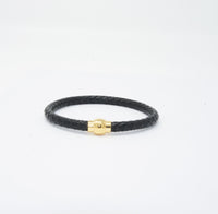 Unisex Genuine Leather Stainless Steel Magnetic Clasp Bracelet Black 8" Inches