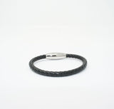 Unisex Genuine Leather Stainless Steel Magnetic Clasp Bracelet Black 8" Inches