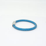 Unisex Men's Genuine  Leather Stainless Steel Magnetic Clasp Bracelet Light Blue