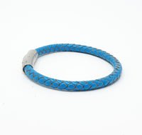 Unisex Men's Genuine  Leather Stainless Steel Magnetic Clasp Bracelet Light Blue