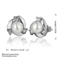 Rose Gold Platinum Plated  Earrings Stud Pearl AAA Zirconia Push Back .4" L260