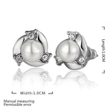 Rose Gold Platinum Plated  Earrings Stud Pearl AAA Zirconia Push Back .4" L260
