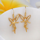 Rose Gold Platinum Plated Earrings Zirconia Fish Hook Tinkerbell Fairy .64" L305