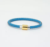 Unisex Men's Genuine  Leather Stainless Steel Magnetic Clasp Bracelet Light Blue