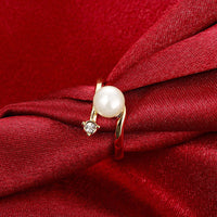 Gold Plated Solitaire Ring Black Glass Pearl For Women B160