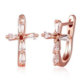 Rose Gold Platinum Plated Earrings AAA Zirconia Latch Back Cross .4" L274