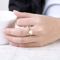 Gold Plated Solitaire Ring Black Glass Pearl For Women B160