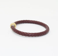 Unisex Men's Genuine Leather Stainless Steel Magnetic Clasp Bracelet Burgundy