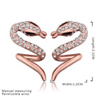 Rose Gold Platinum Plated  Earrings Stud AAA Zirconia Push Back Snake .48" L313